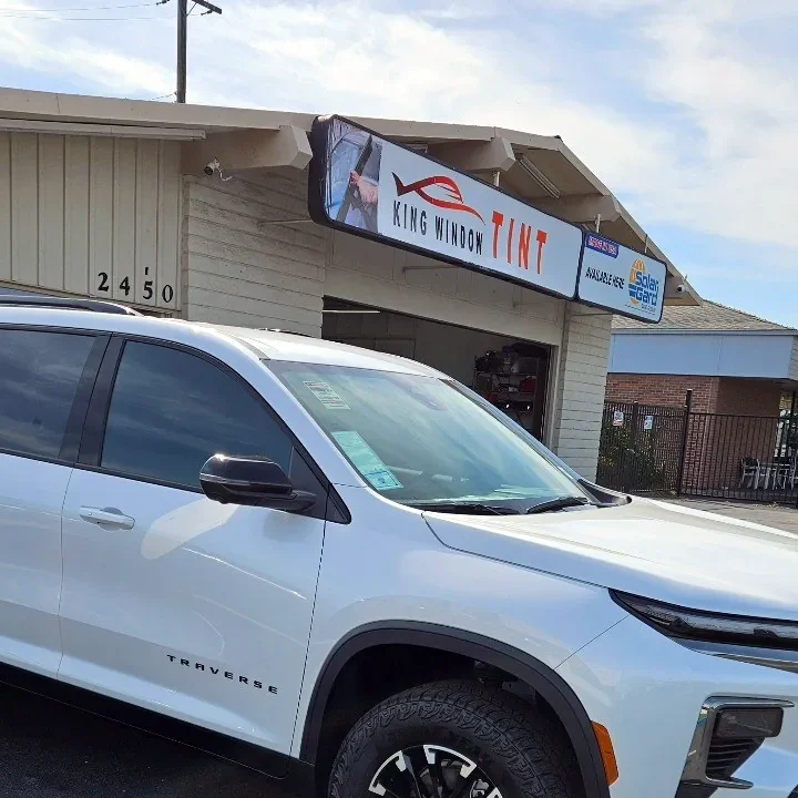 White 2024 Chevrolet Traverse with freshly tinted windows, photographed after its tint job at King Window Tint in Sacramento