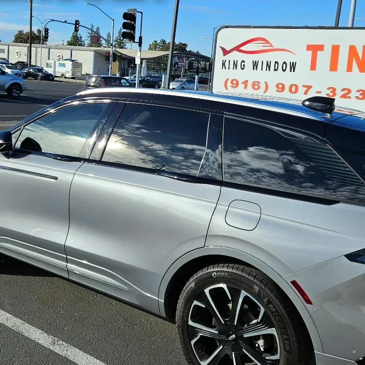 Silver 2024 Lincoln Nautilus with freshly tinted windows, photographed after its tint job at King Window Tint in Sacramento
