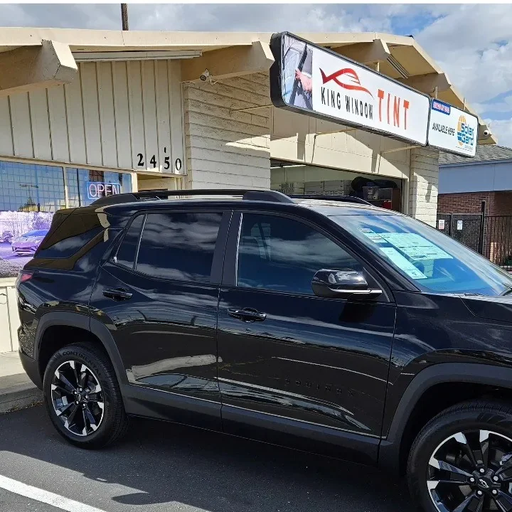 Black 2025 Chevrolet Equinox with freshly tinted windows, photographed after its tint job at King Window Tint in Sacramento