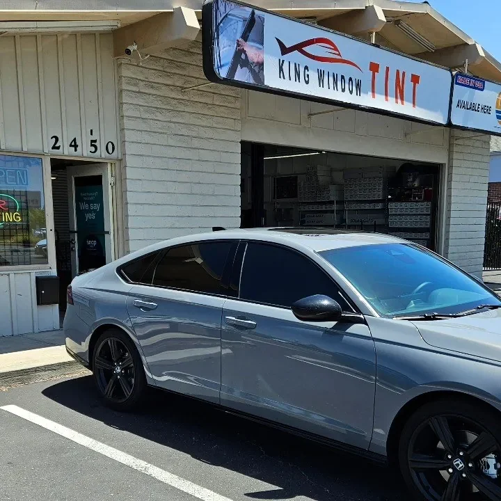 Gray Honda Accord with freshly tinted windows, photographed after its tint job at King Window Tint in Sacramento