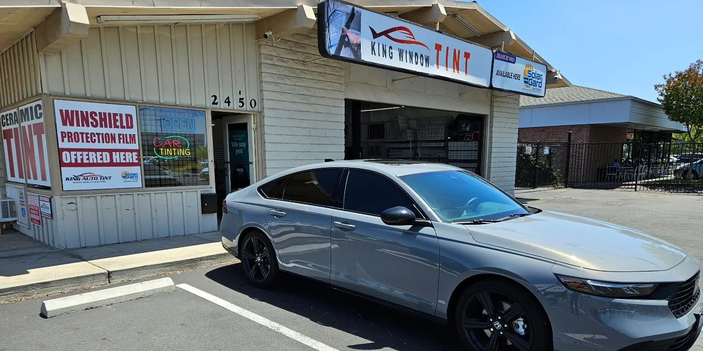 Gray Honda Accord with freshly tinted windows, photographed after its tint job at King Window Tint in Sacramento